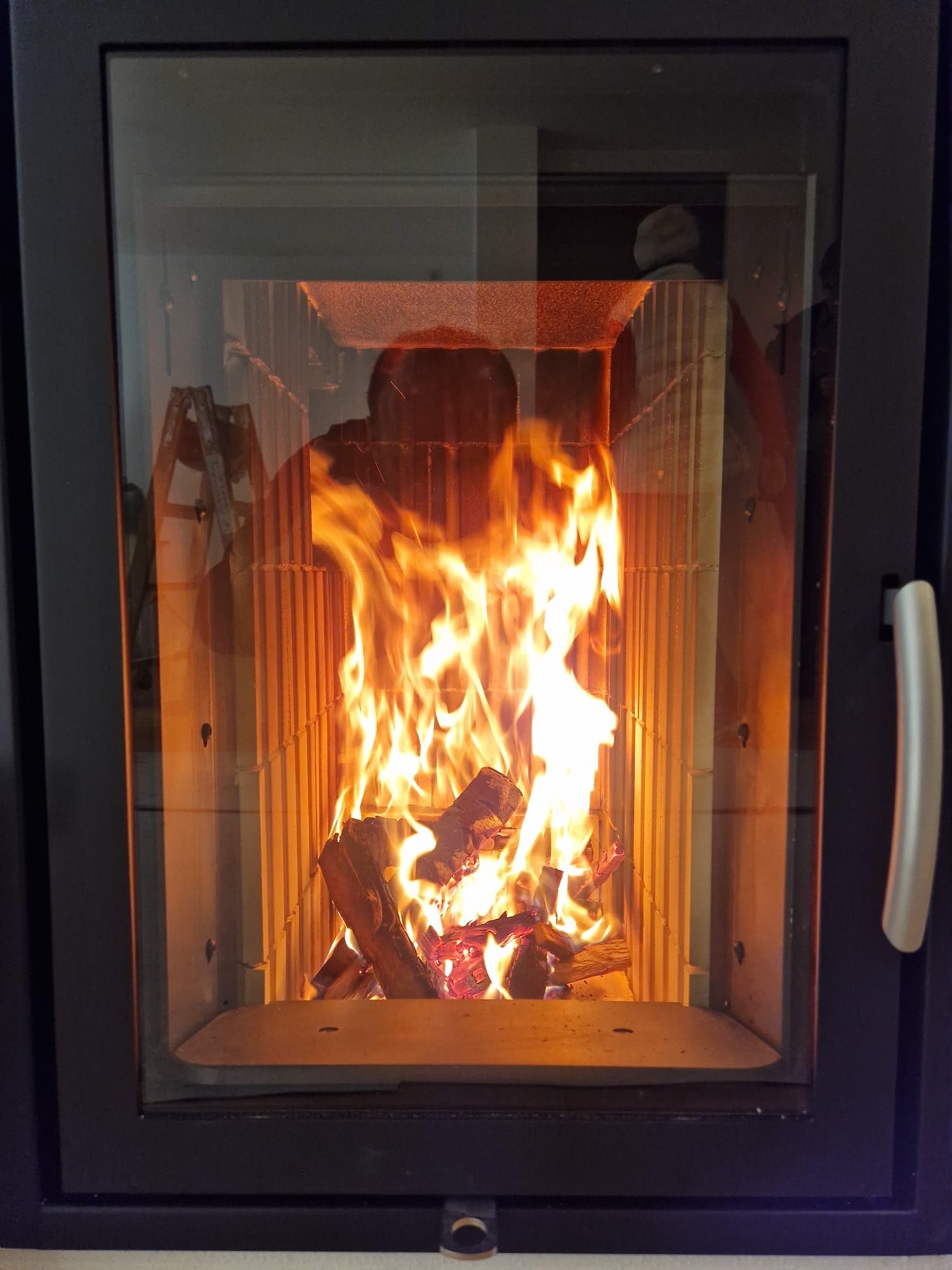 Holzfeuer hinter der Scheibe eines Heizeinsatzes